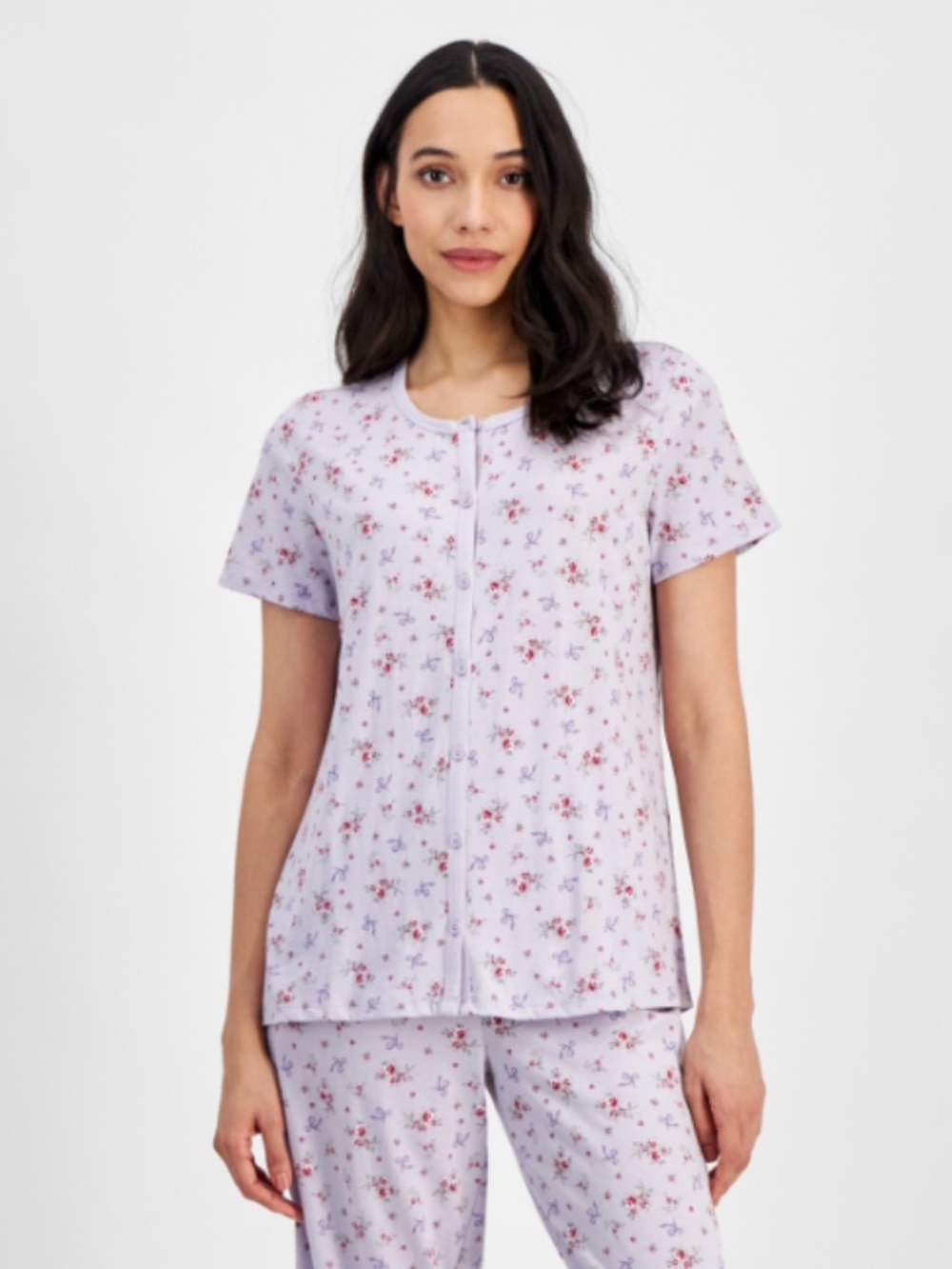 Charter Club Women's Cotton Printed Cropped Pajamas TOP